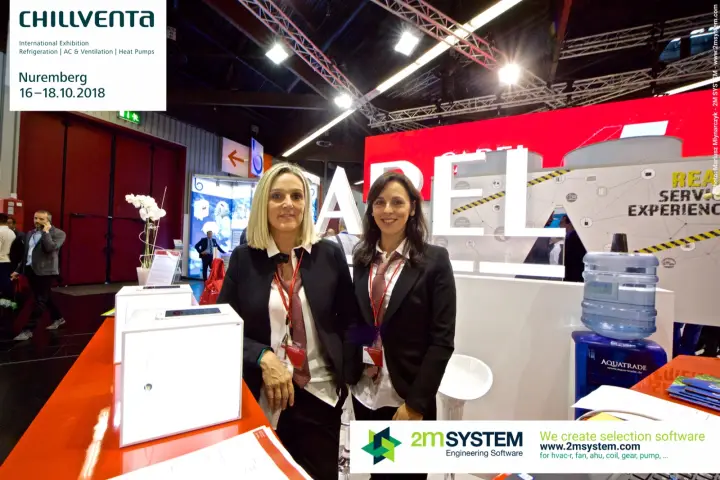 Carel reception team in front of large white brand letters at Chillventa 2018