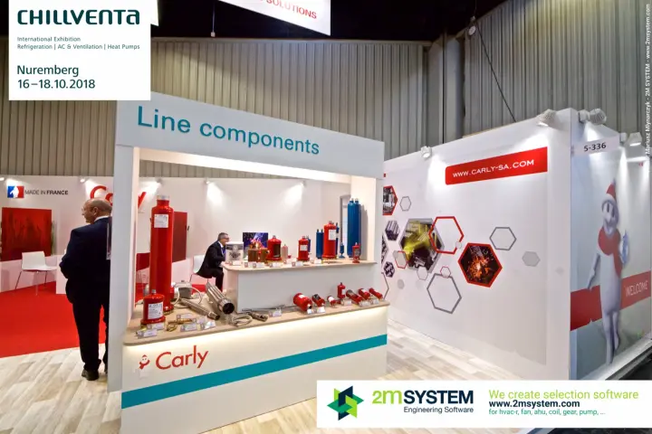 Carly 'Line components' module with red receivers and filter driers at Chillventa 2018