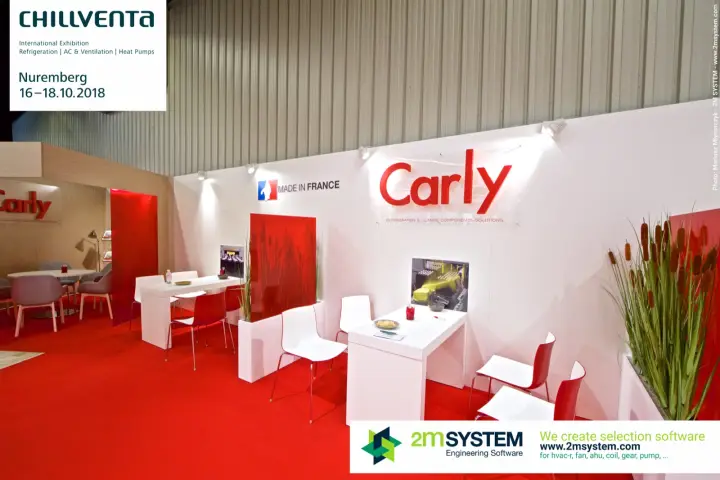 Carly meeting area with red carpet and 'Made in France' sign at Chillventa 2018