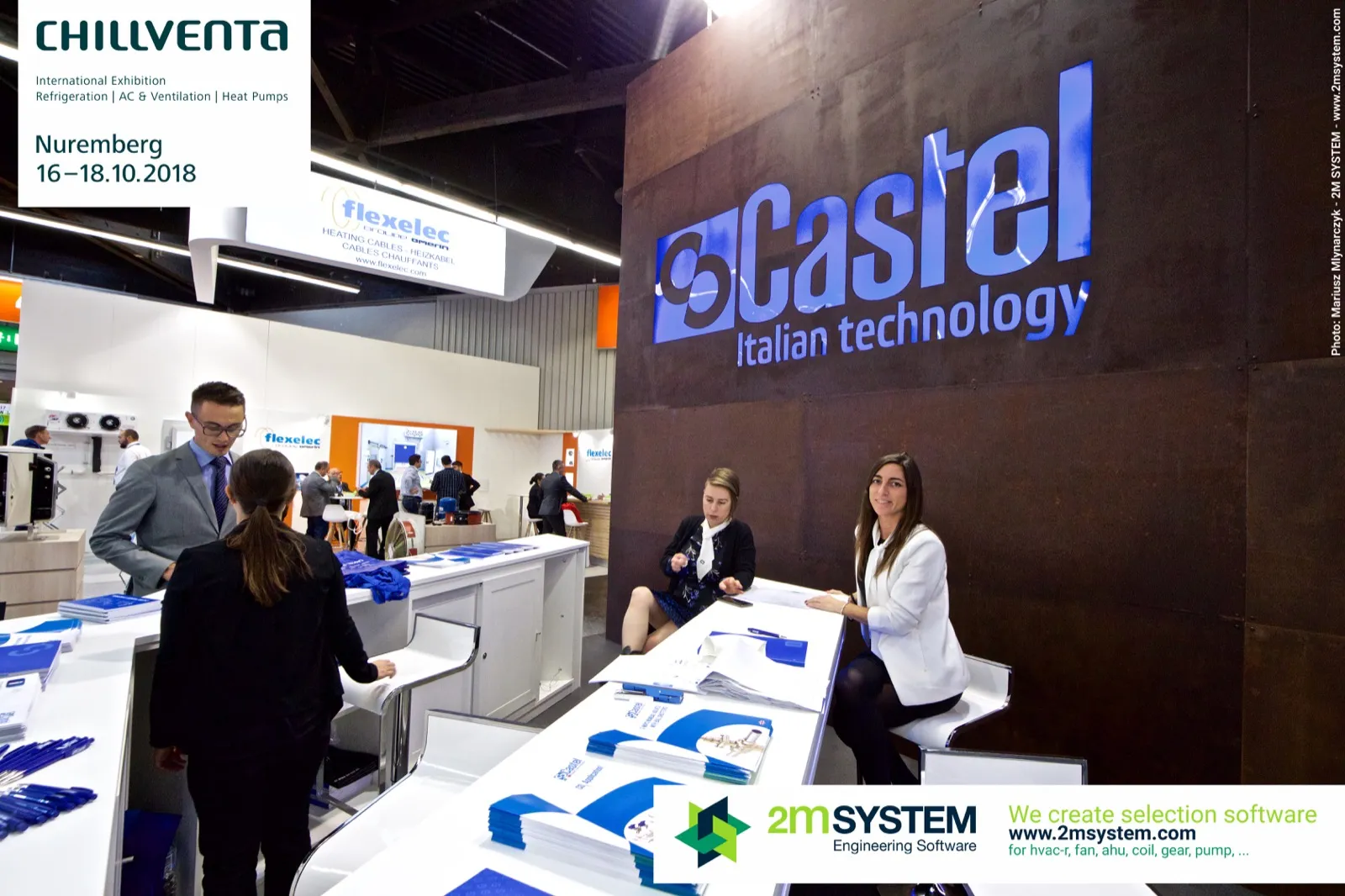 Castel reception desk with brochures below the "Italian technology" logo at Chillventa 2018