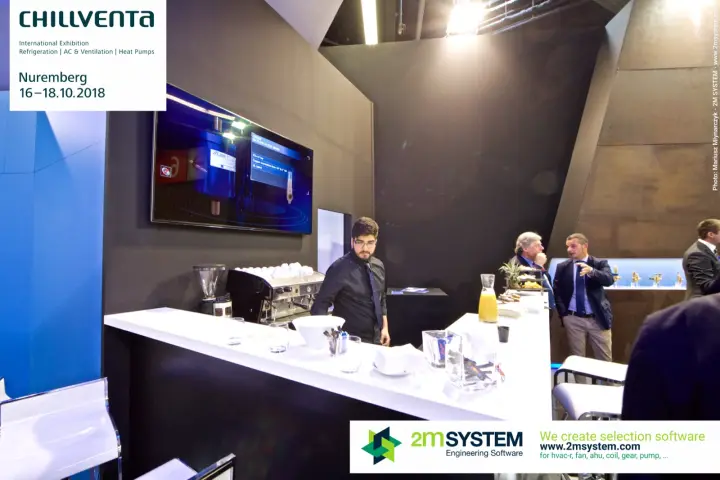 Castel stand bar with espresso machine and filter drier on screen at Chillventa 2018