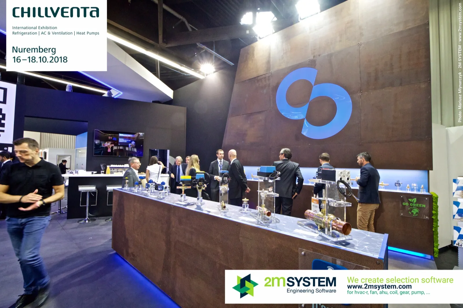 Castel valve display counter under a rust-finish wall with blue logo at Chillventa 2018