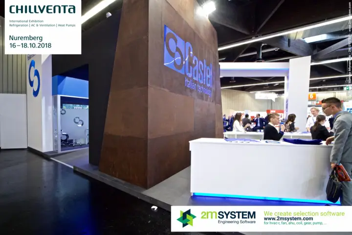 Castel weathered-steel tower with vertical logo and reception desk at Chillventa 2018