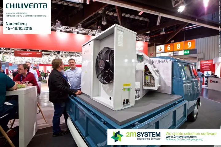 CF NEO2 condensing unit displayed on the bed of a vintage pickup at Chillventa 2018