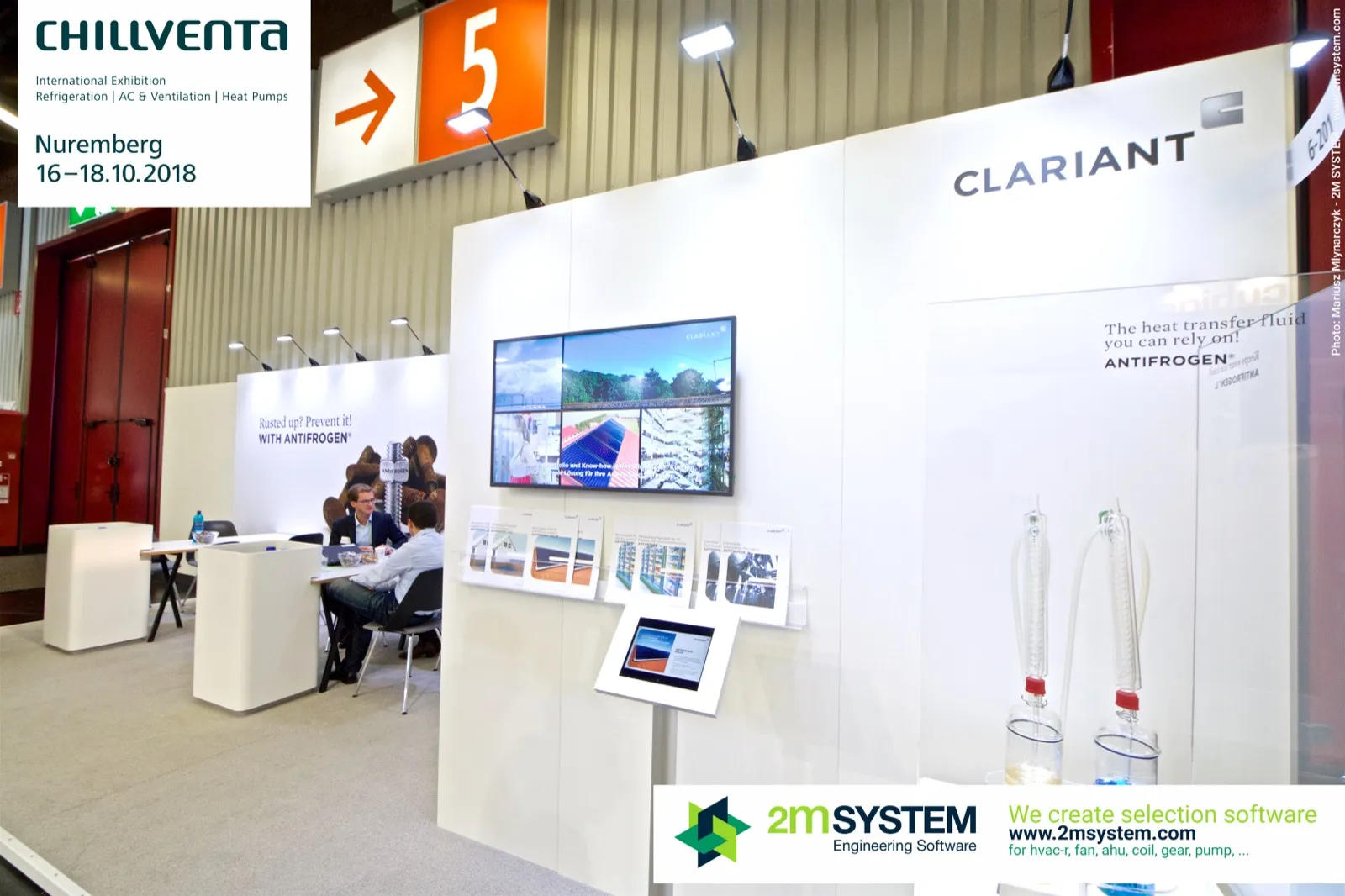 Clariant stand with video screen, brochures and tablet kiosk at Chillventa 2018