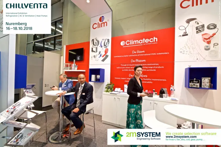 Climatech International stand with Clim duct accessories and mission wall