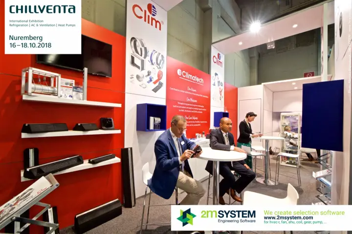 Climatech stand with rubber support blocks on shelves in a red wall at Chillventa 2018