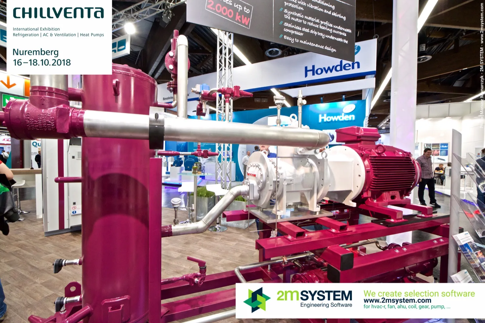 Close-up of a TEKO package with MYCOM screw compressor and motor at Chillventa 2018