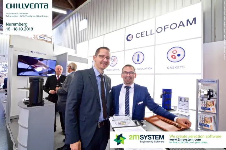 Closer portrait at the Cellofoam stand with noise control signage