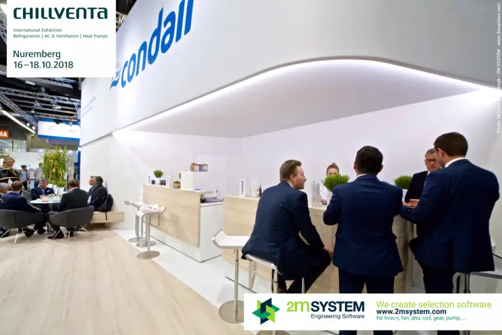 Condair hospitality counter beneath an illuminated curved canopy at Chillventa 2018