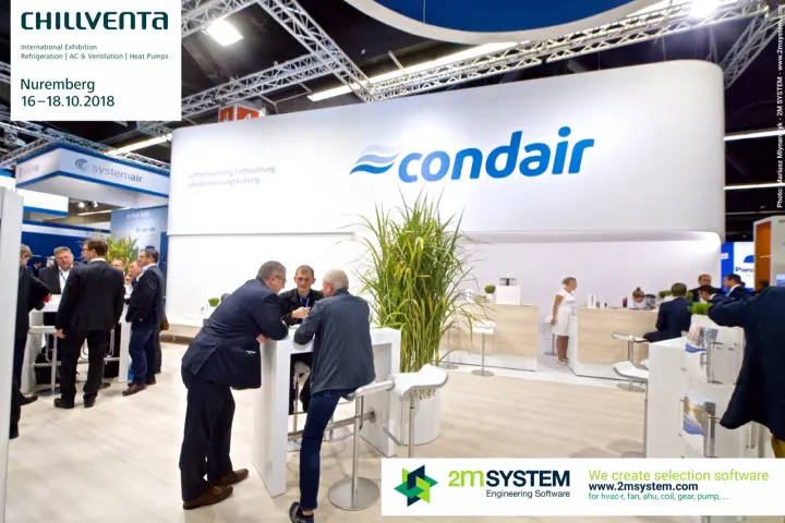 Condair meeting tables and bar in front of the curved logo wall at Chillventa 2018