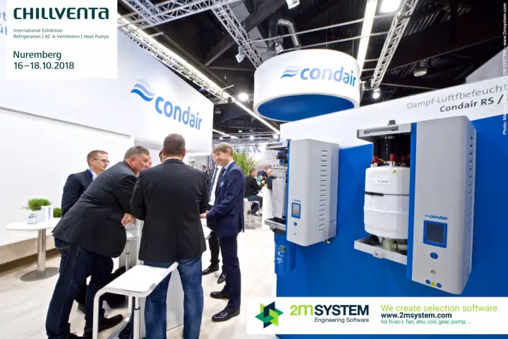 Condair RS steam humidifier with open cabinet showing steam cylinder at Chillventa 2018