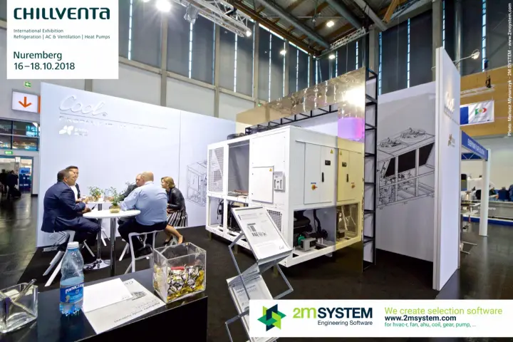 Cool stand with an R290 propane chiller under a mirrored frame at Chillventa 2018