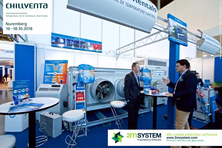 Coolworld Rentals rental equipment with axial-fan unit and product poster