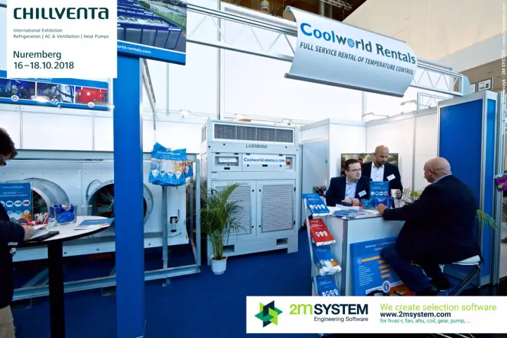 Coolworld Rentals stand with rental chiller LU05B060 and meeting counter