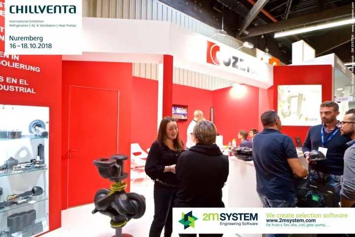 Cozzi insulation display cabinet and moulded valve cover in front at Chillventa 2018