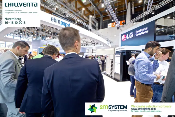 Crowded aisle between the ebm-papst ring and the LG Business Solutions stand at Chillventa 2018