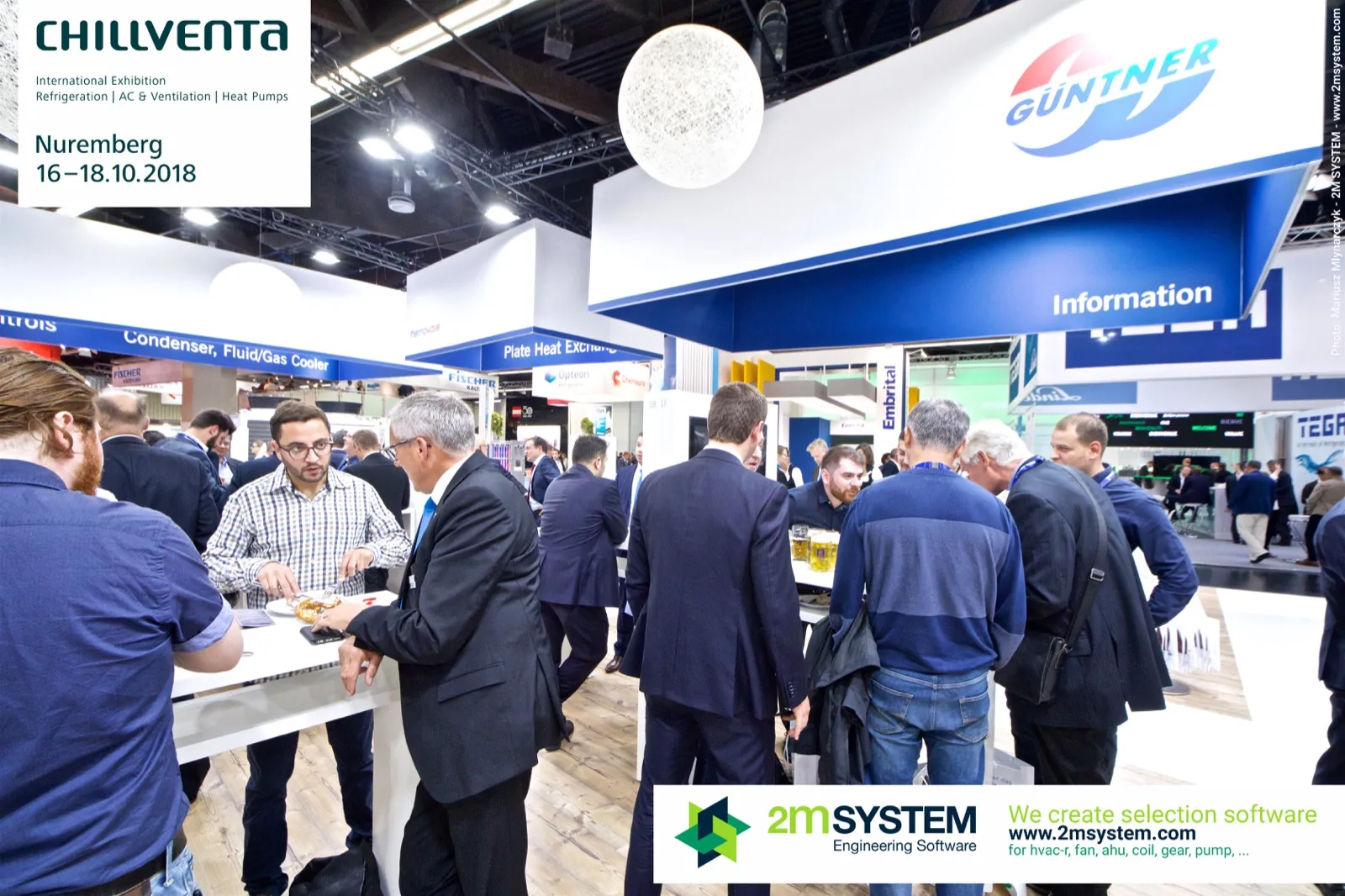 Crowded Güntner information area under blue product fascias at Chillventa 2018