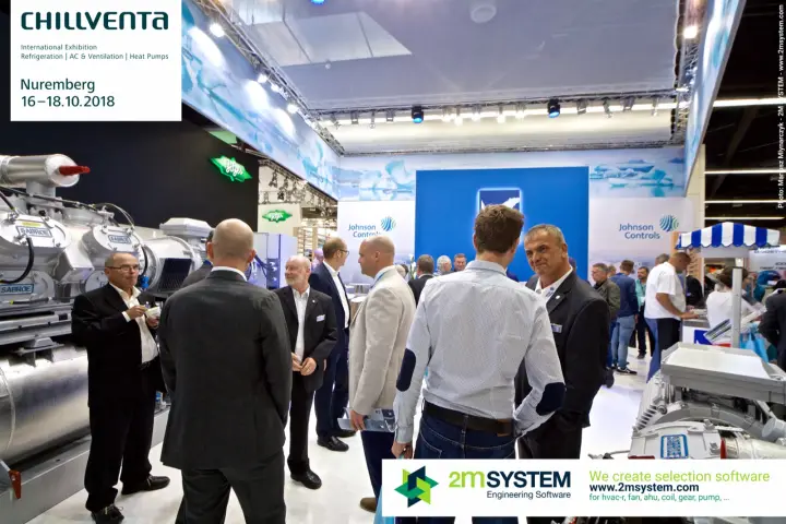 Crowded Johnson Controls stand between Sabroe compressor packages at Chillventa 2018