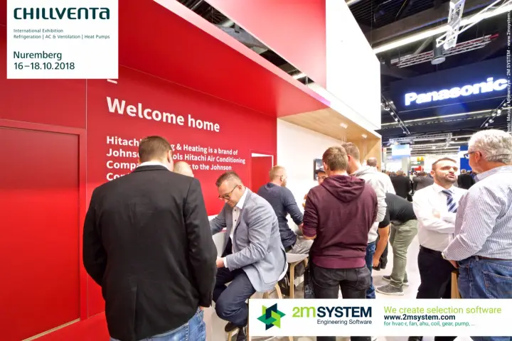 Crowded "Welcome home" counter on the Hitachi stand at Chillventa 2018