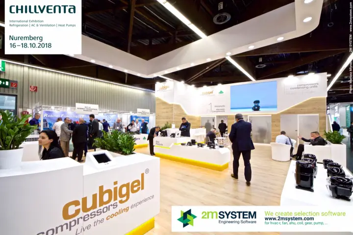 Cubigel compressor stand with "Live the cooling experience" counter at Chillventa 2018
