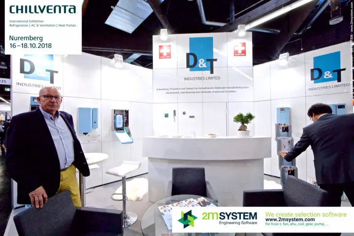 D&T Industries stand with Swiss-made electrode steam humidifiers