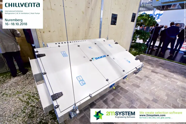 Daikin ceiling-mounted heat recovery ventilation unit hung on steel cables