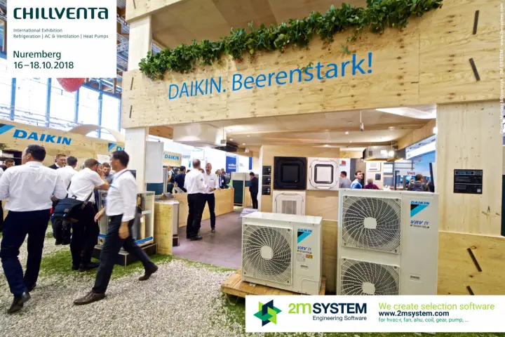 Daikin VRV IV outdoor units and cassettes under the Beerenstark! sign at Chillventa 2018