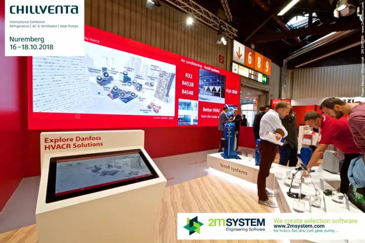 Danfoss HVACR touchscreen kiosk and scroll compressor display at Chillventa 2018