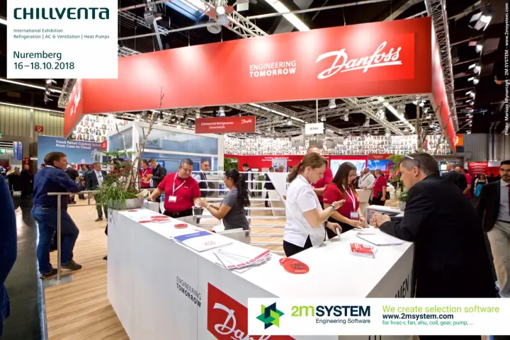 Danfoss reception counter under the ENGINEERING TOMORROW fascia at Chillventa 2018