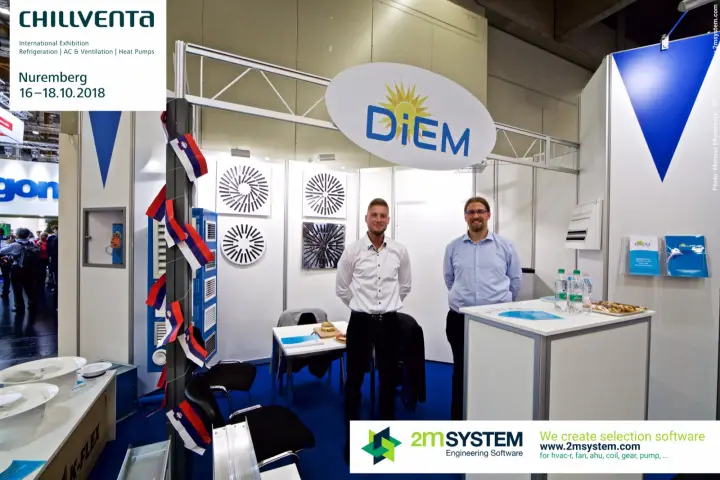 DiEM stand with swirl diffusers, grilles and Slovenian flags