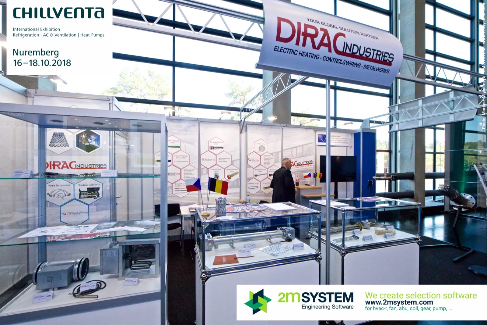Dirac Industries stand with electric heaters in glass showcases at Chillventa 2018