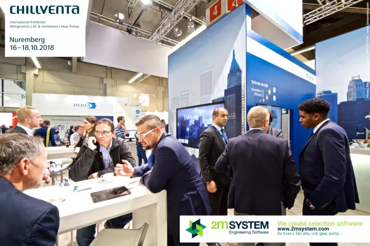 Discussions at Systemair tables beside the SyScrew Air EVO wall