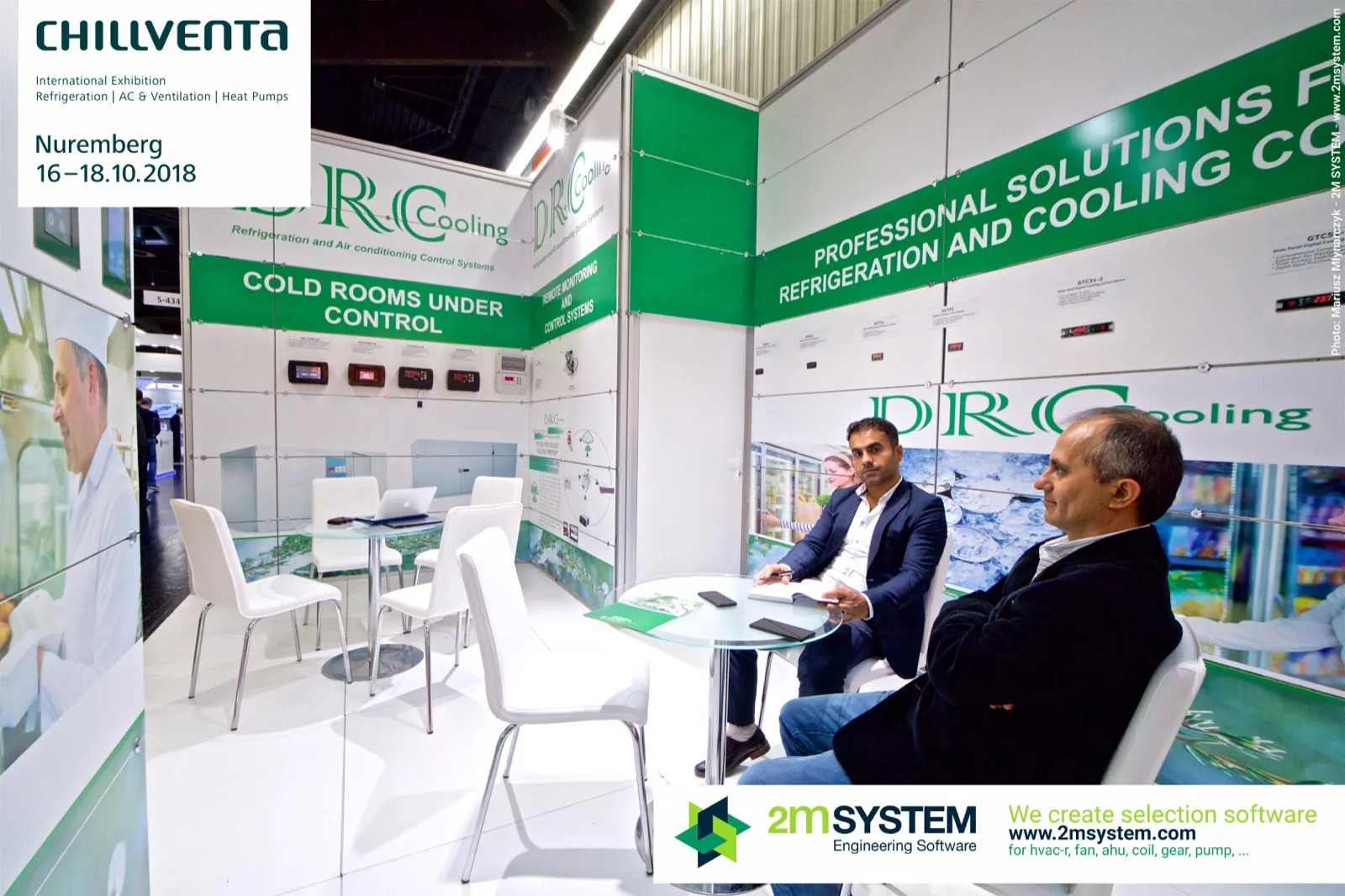 DRC Cooling meeting corner beside the 'Cold Rooms Under Control' wall at Chillventa 2018