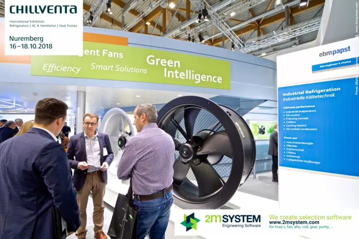 ebm-papst industrial refrigeration fans with a bilingual info panel at Chillventa 2018