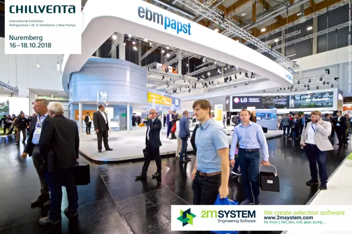 ebm-papst stand with sweeping white ring canopy over the aisle at Chillventa 2018