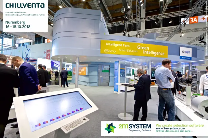 ebm-papst touchscreen with fan performance chart in the foreground at Chillventa 2018