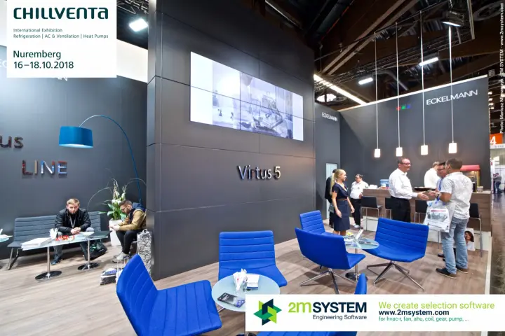 Eckelmann stand with Virtus LINE lounge and Virtus 5 video wall