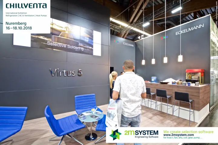 Eckelmann Virtus 5 wall with video wall and wooden bar counter
