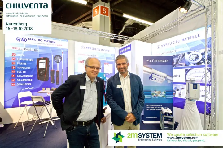 Electro-Mation team at their measuring instruments stand with Luftmeister roll-up