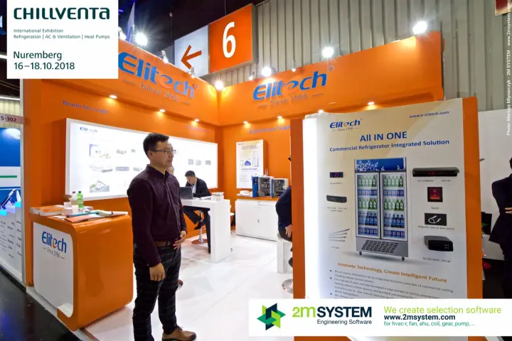 Elitech corner stand with 'All in One' commercial refrigerator controls panel at Chillventa 2018