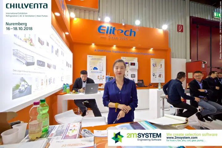 Elitech data logger and IoT cold room posters behind the counter at Chillventa 2018