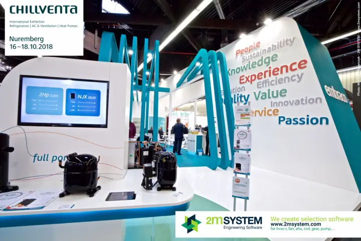 Embraco compressors below screen comparing NJX and 2Hp models at Chillventa 2018