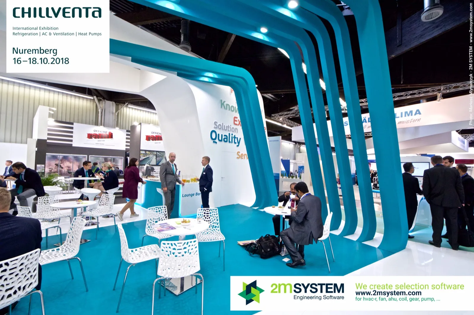 Embraco lounge bar under curved teal arches at Chillventa 2018