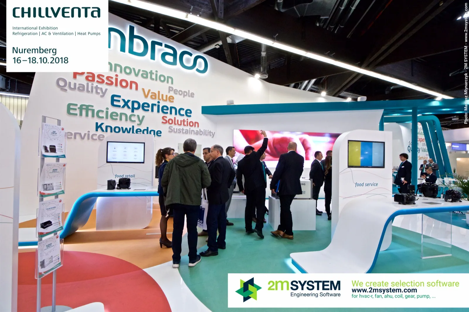 Embraco stand with word wall and food retail compressor counter at Chillventa 2018