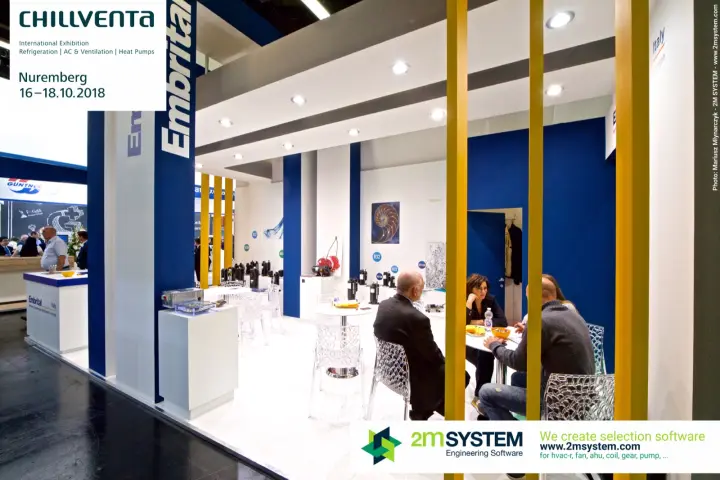 Embrital meeting tables seen through yellow vertical slats at Chillventa 2018