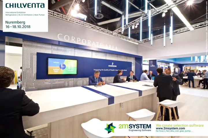 Emerson Corporate Area with long meeting bar and slogan wall at Chillventa 2018