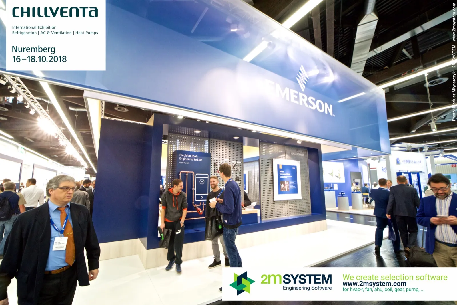 Emerson stand front with precision tools display under blue fascia at Chillventa 2018