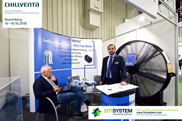 EMF Motor stand with direct-drive cooling tower and HVLS fan motors