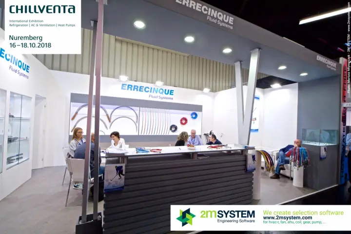 Errecinque Fluid Systems stand with backlit wall of flexible hoses at Chillventa 2018